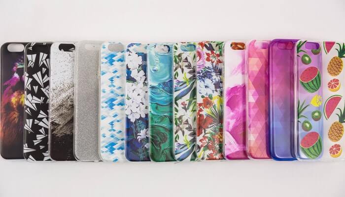 Row of cute and stylish phone cases