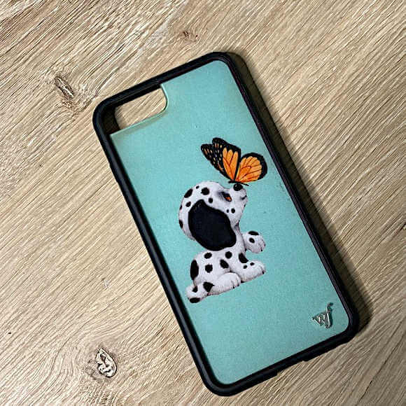 Cute blue phone case with dalmatian and butterfly design