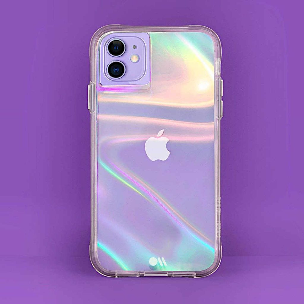 Stylish purple phone case set against a purple background