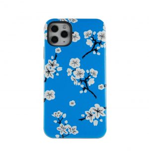 Blue phone case decorated with white blossom
