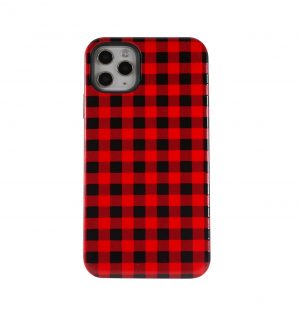 Phone case with red and black plaid design