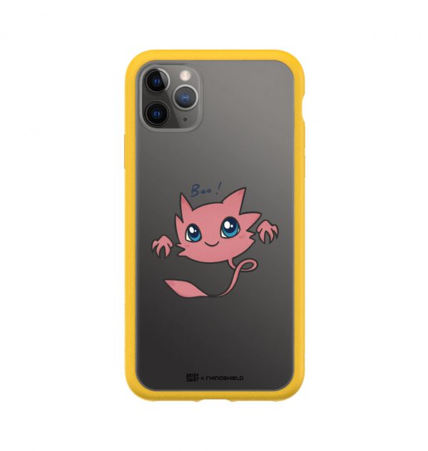 Transparent phone case with pink ghost design (yellow)