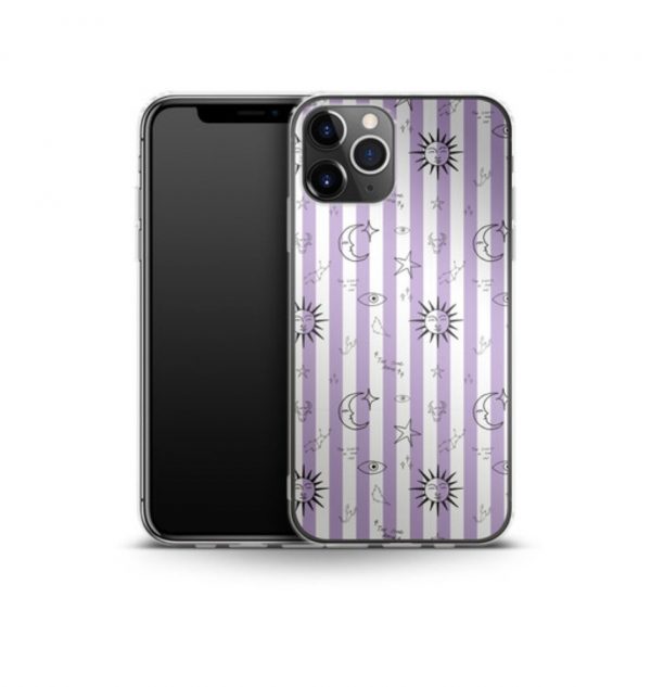 White and purple striped phone case decorated with astronomical images (silicone)