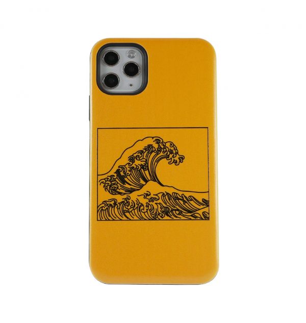 Yellow phone case with a wave printed on the front