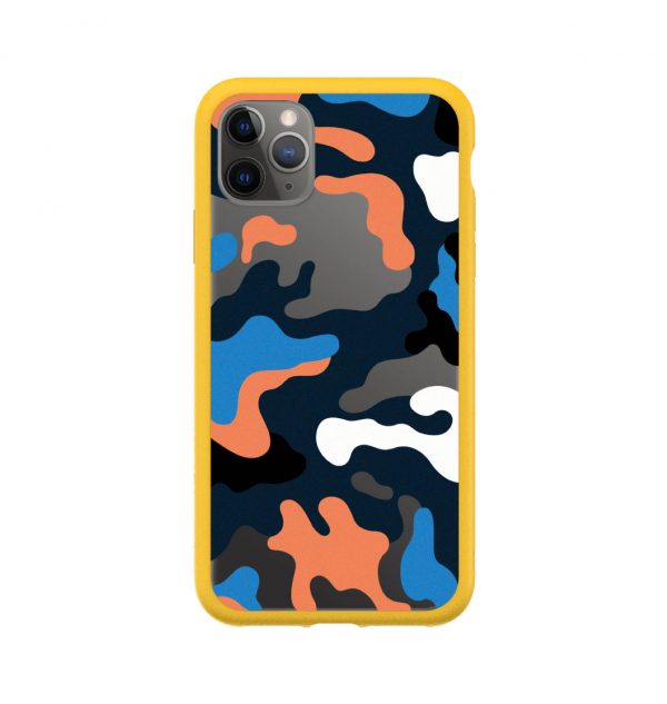 Phone case with colored camo print (yellow bumper)