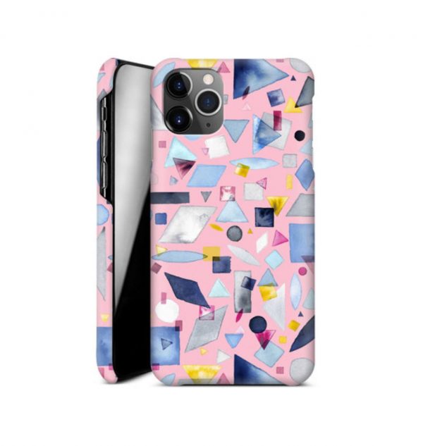 Pink phone case decorated with colorful geometric forms (hard)