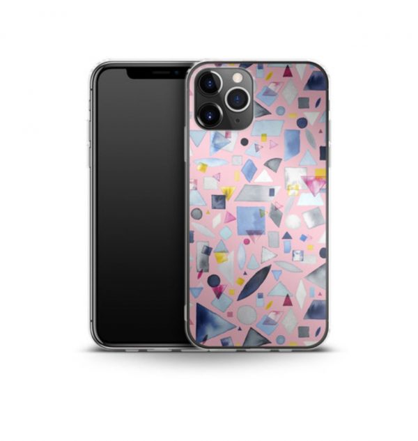Pink phone case decorated with colorful geometric forms (silicone)