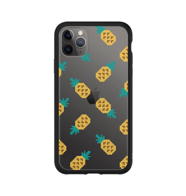 Transparent phone case decorated with yellow pineapples (black bumper)