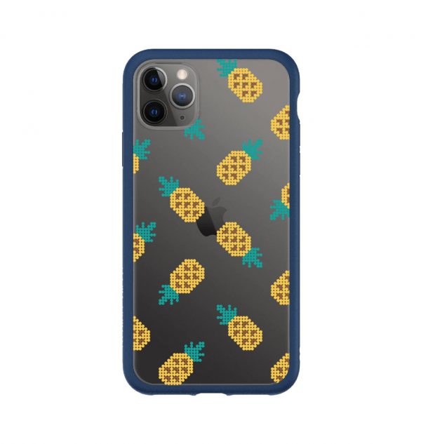 Transparent phone case decorated with yellow pineapples (blue bumper)