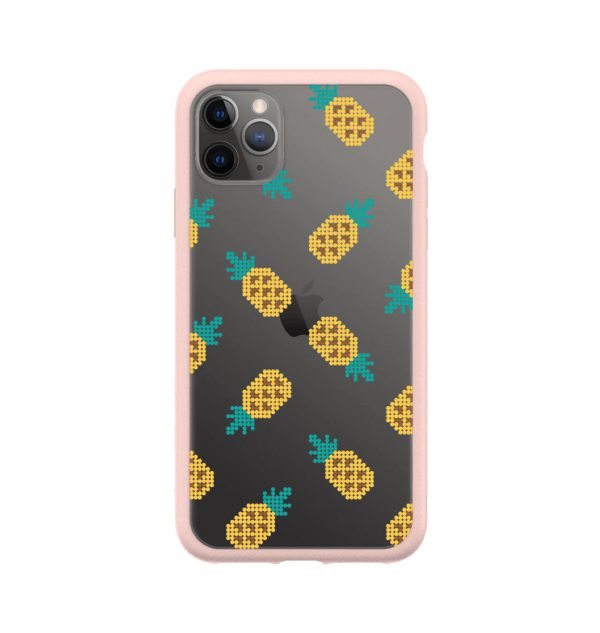 Transparent phone case decorated with yellow pineapples (pink bumper)