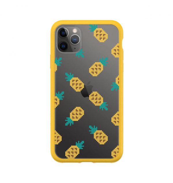 Transparent phone case decorated with yellow pineapples (yellow bumper)