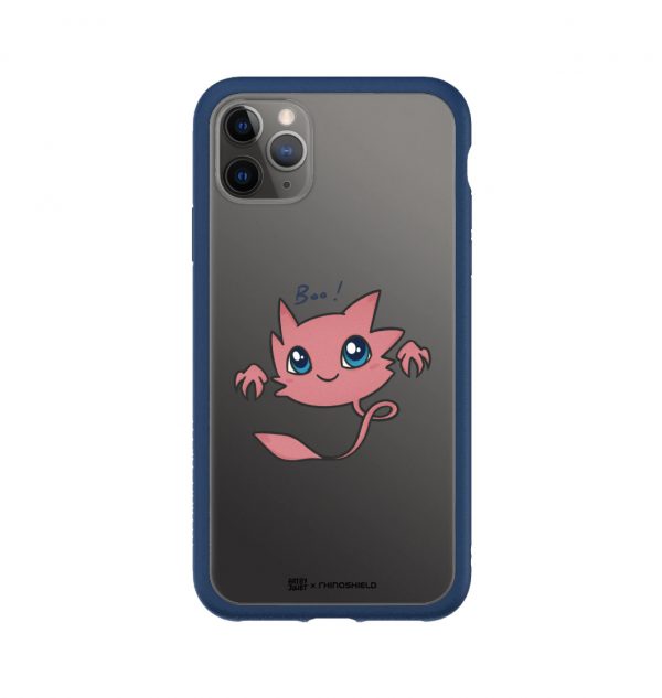 Transparent phone case with pink ghost design (blue)