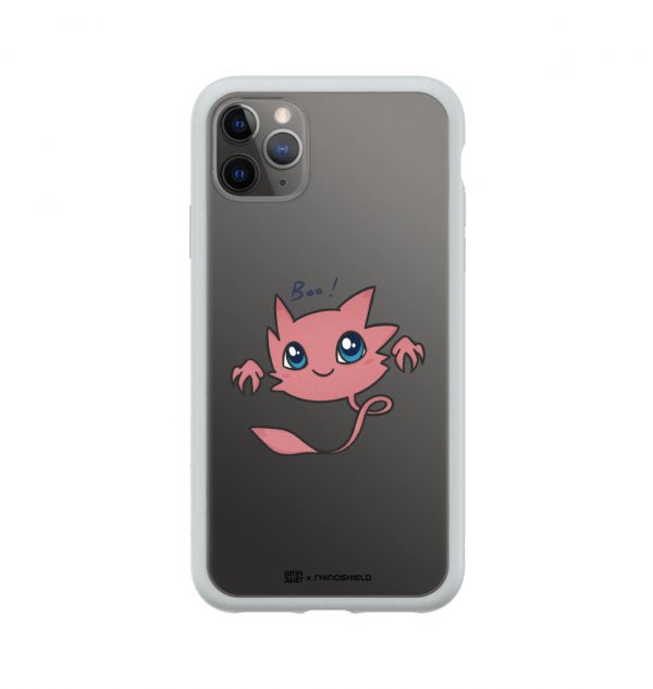 Transparent phone case with pink ghost design (grey)
