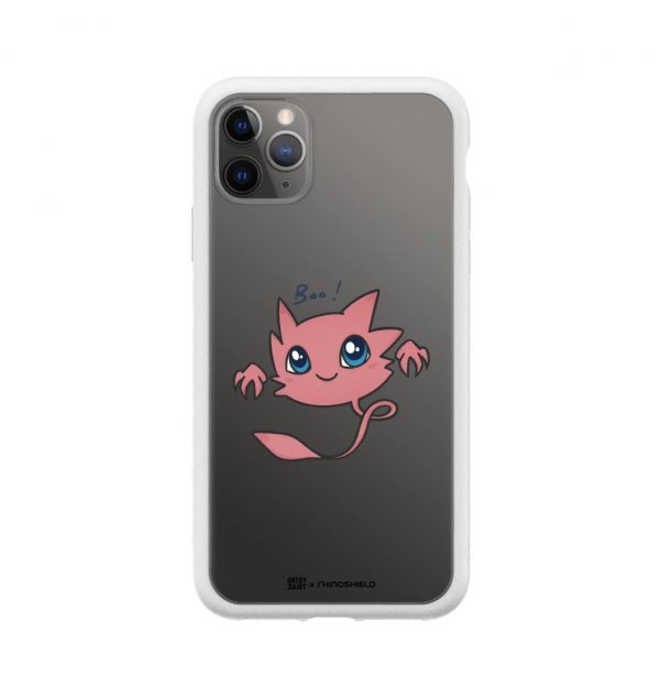Transparent phone case with pink ghost design (white)