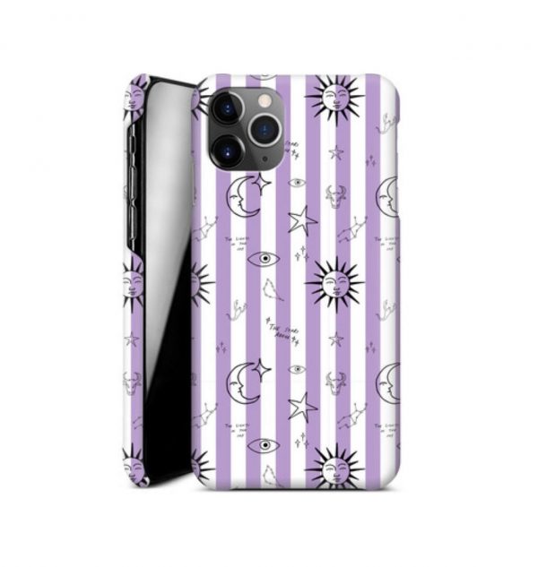 White and purple striped phone case decorated with astronomical images (hard)