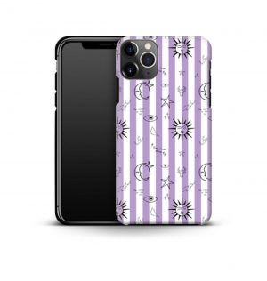 White and purple striped phone case decorated with astronomical images (premium)