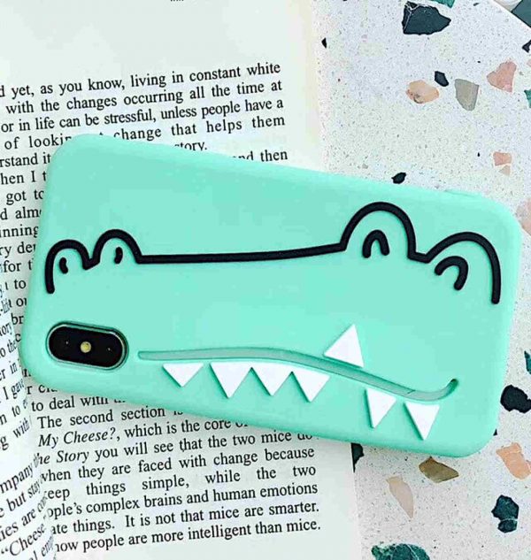 Green phone case with crococile design