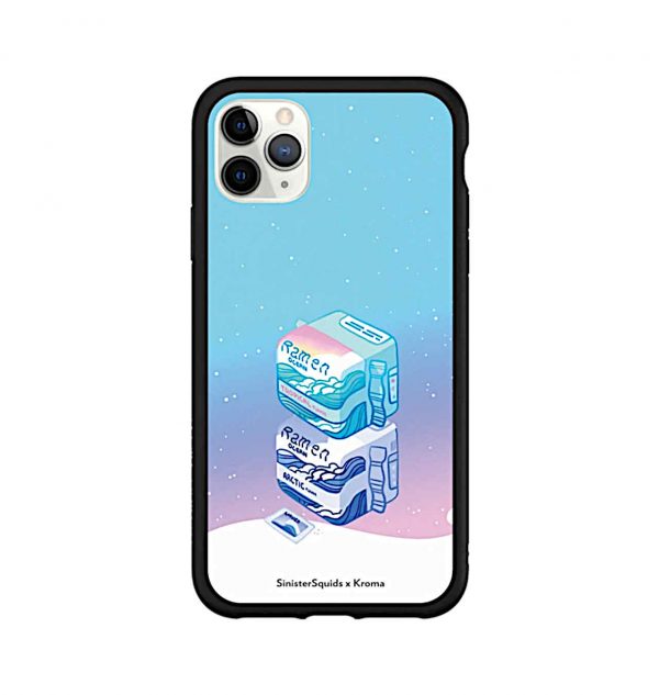Phone case with two packets of ramen noodles (black frame)