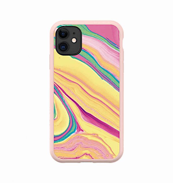 Yellow marble phone case with pink bumper