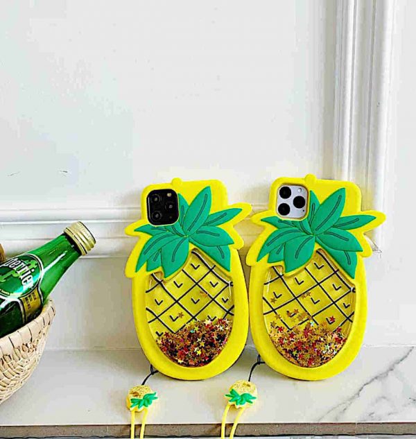 Two pineapple phone cases filled with glitter (front)