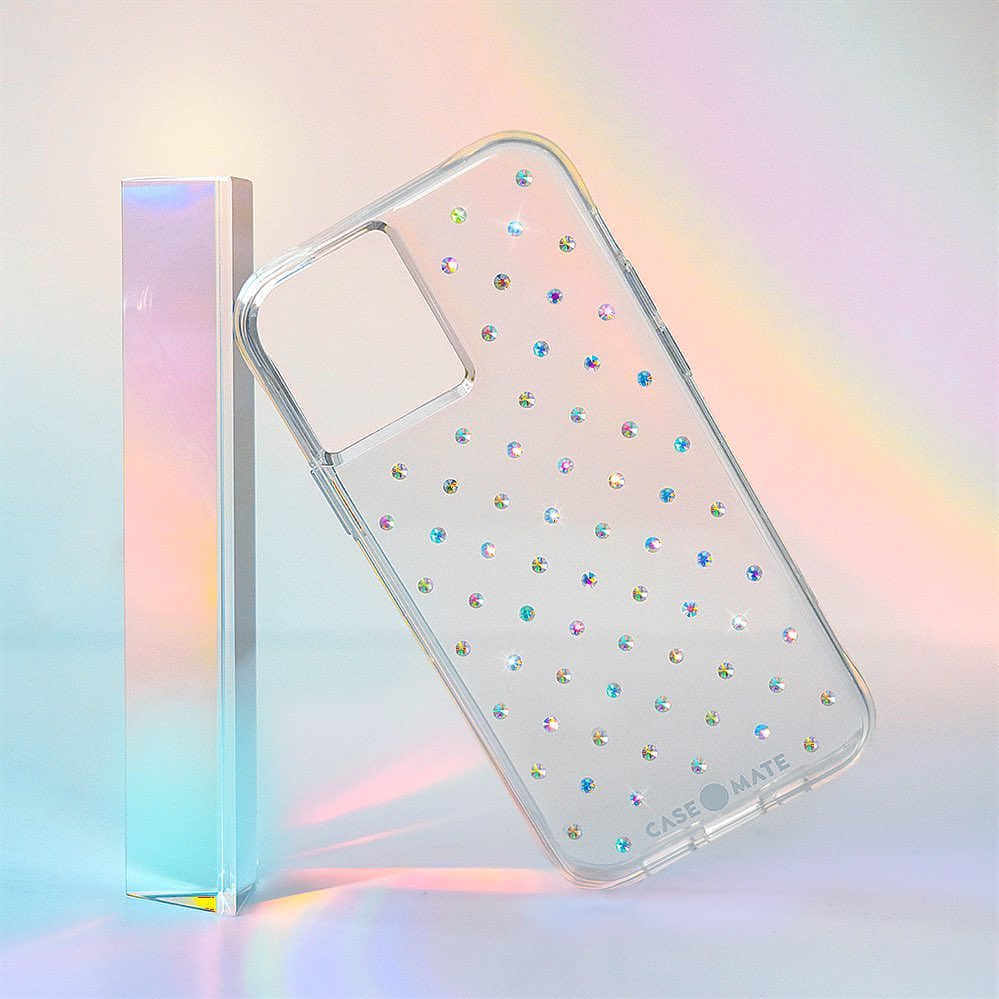 Clear phone case with iridescent gems
