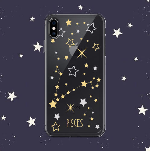 Phone case with gold stars and Pisces constellation design