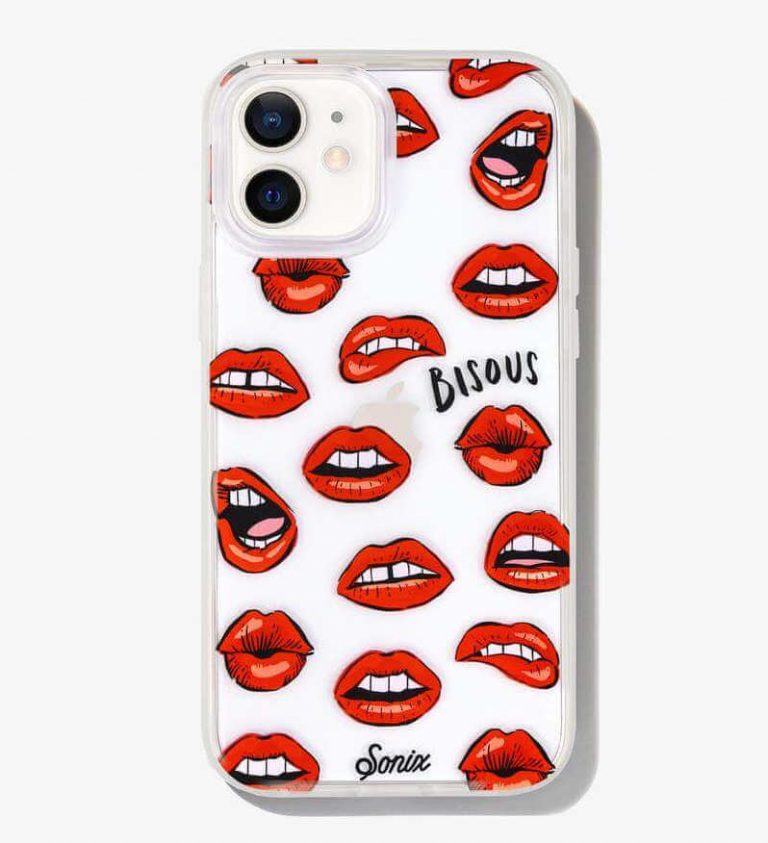 Super cute transparent phone case with red lips design