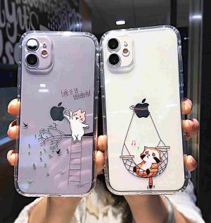 Phone case with hungry and lazy cat design